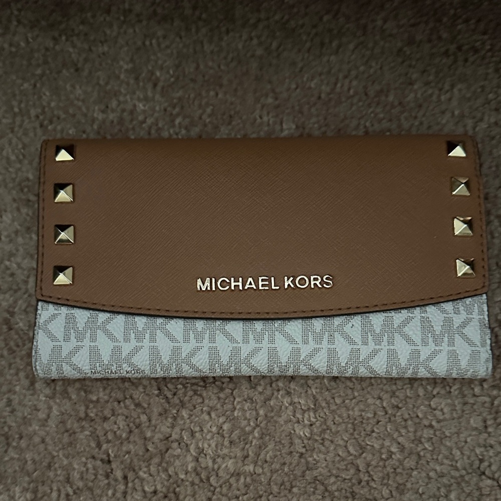 Michael Kors Tan and Gray Studded Wallet